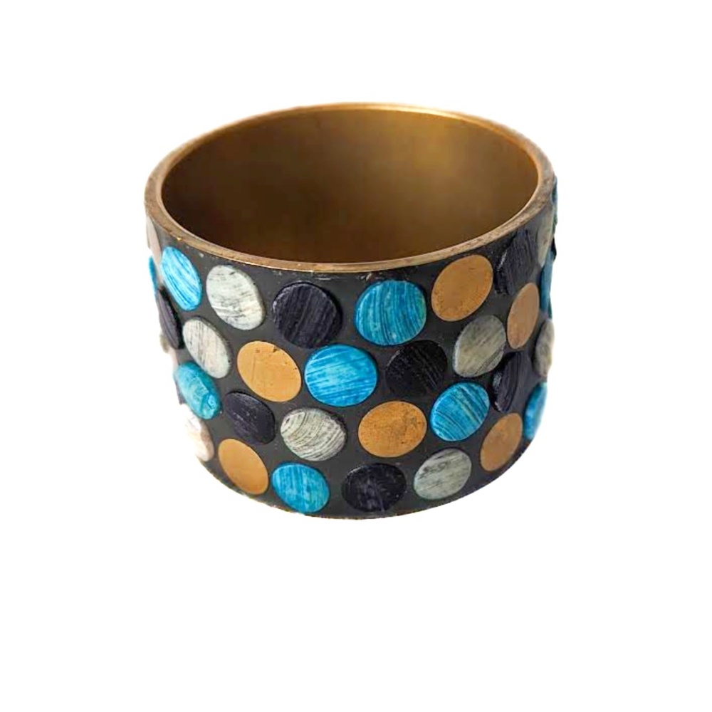 Polka dot brass cuff bracelet black white turquoise blue